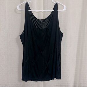 Eileen Fisher L Black Ribbon Detail Fine Knit Soft Relaxed Fit Tank Top
